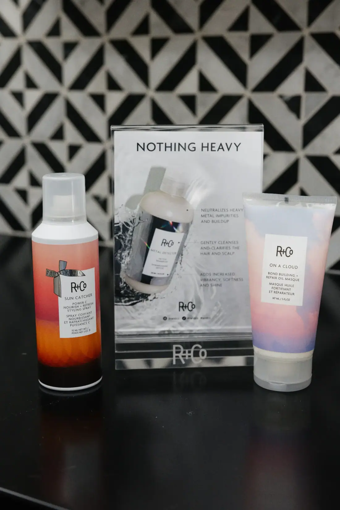 R+Co Sun Catcher and On a Cloud products at angelajoneshair salon, Palm Springs