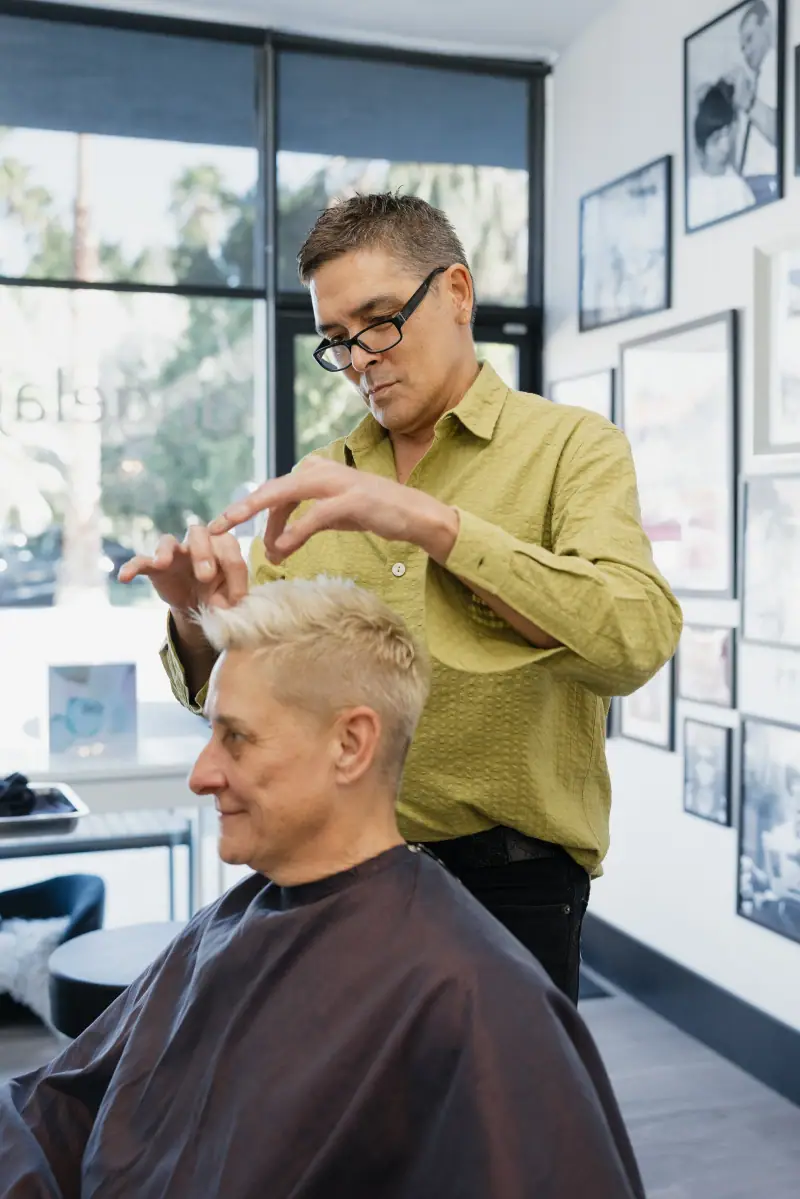 A stylist at work in the Palm Springs salon