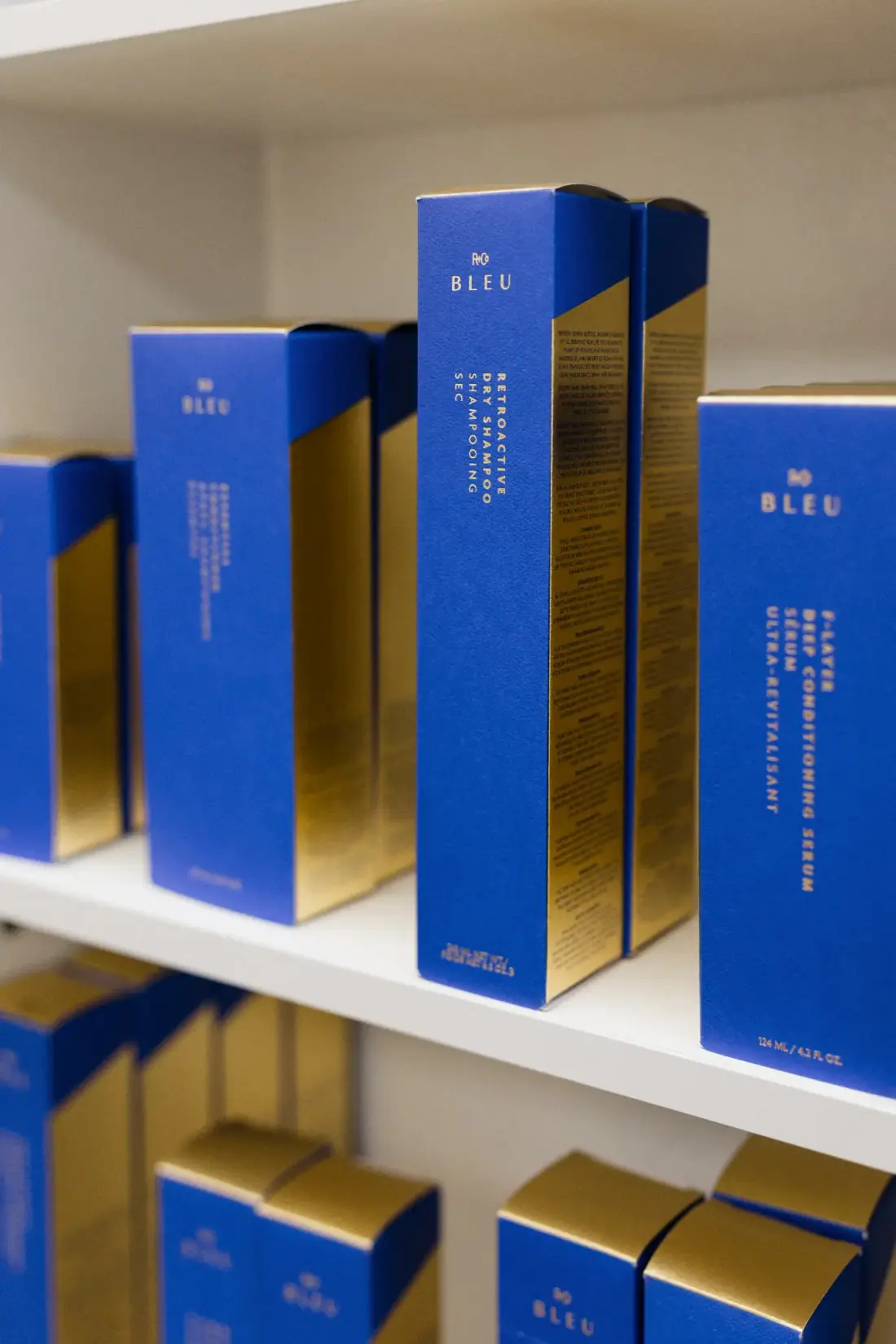 The R+Co Bleu line on the shelf at angelajoneshair, Palm Springs